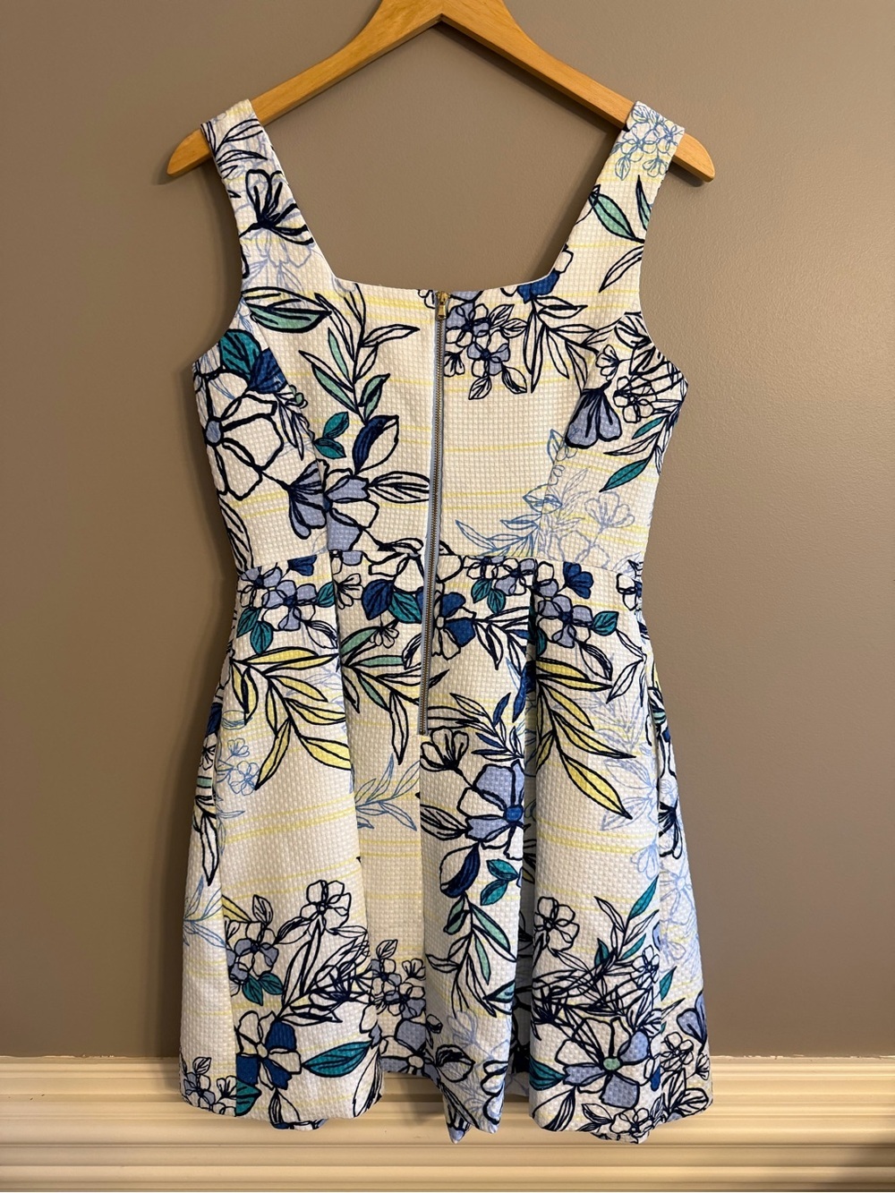 Danny & Nicole Blue and White Floral Square-Neck Mini Dress Pockets 6P - Picture 7 of 11